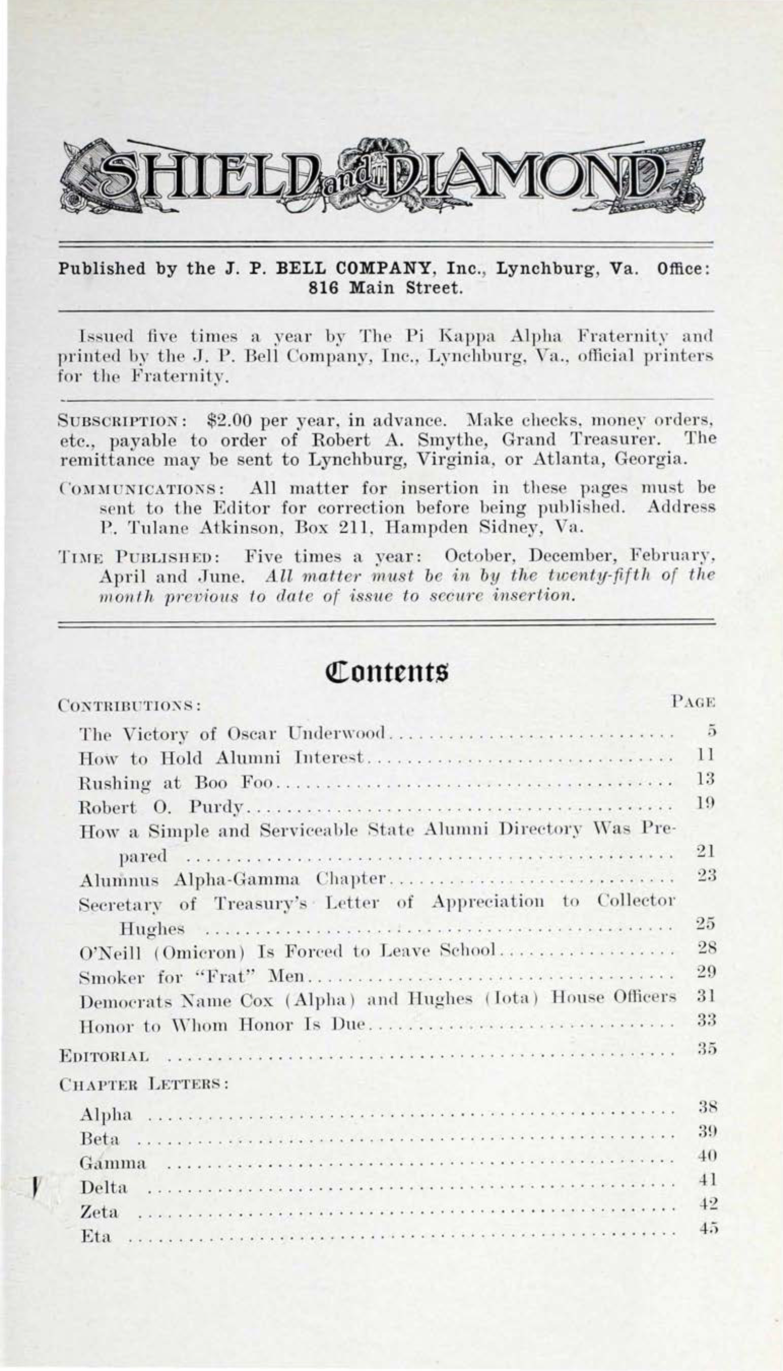Shield and Diamond, Vol. 23, No. 4, April 1914